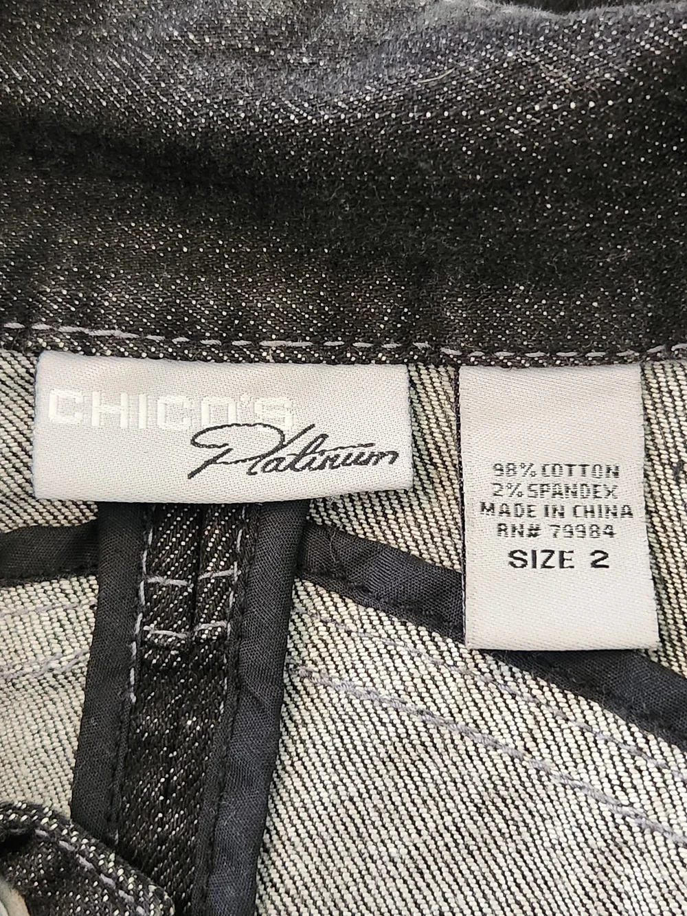 Chico's Black Denim Snap Up Jacket Size 2 Large